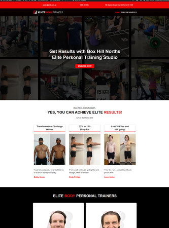 Box Hill Norths Elite Personal Training Studio Website Design